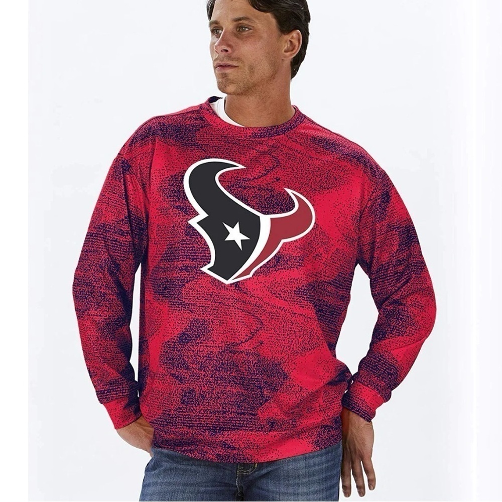 NWT NFL Football Houston Texans Zubaz Crew Neck Swestshirt Authentic siz…